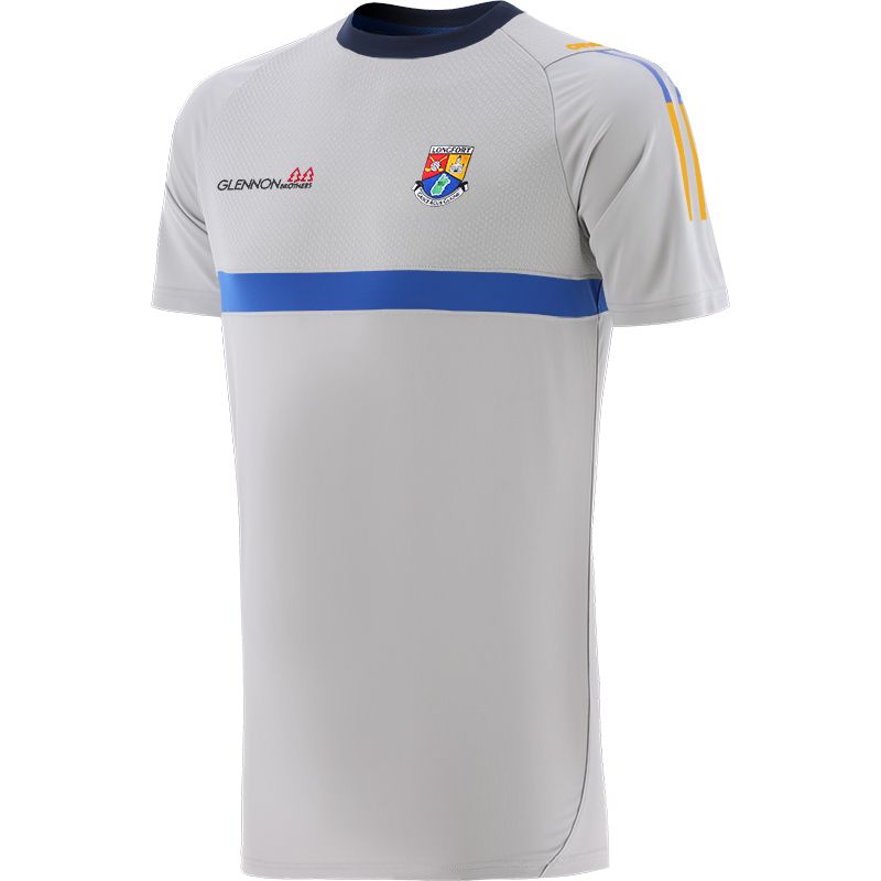 Kid's Silver Longford GAA T-Shirt with County Crest and Stripe Detail on the Sleeves by O’Neills.