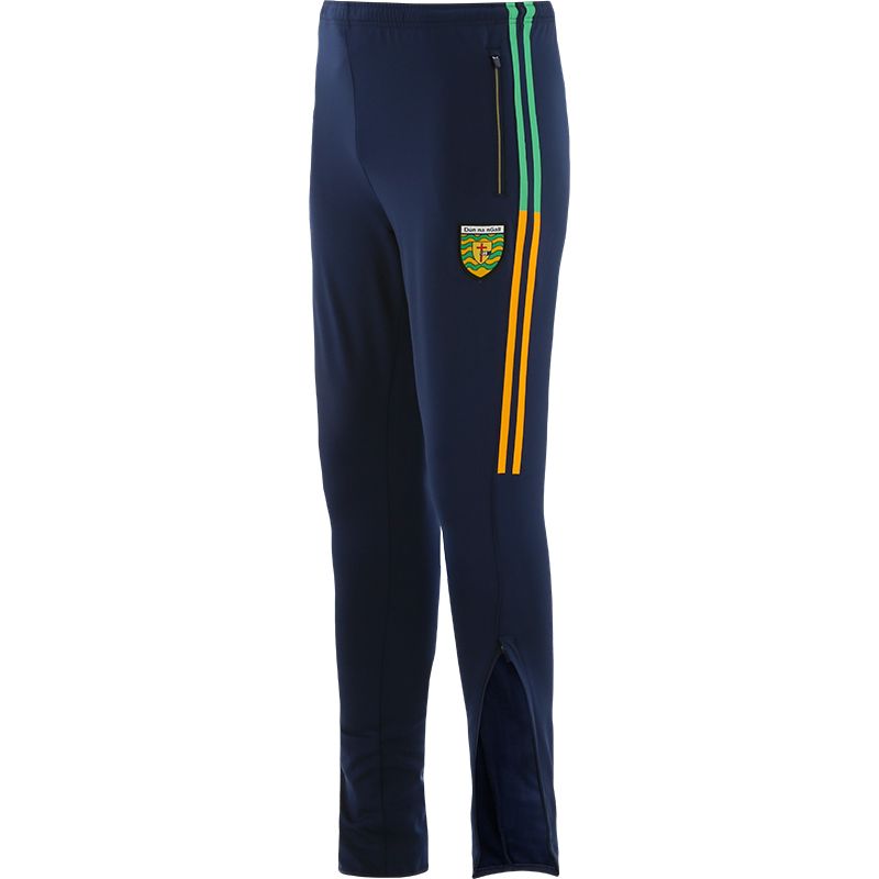 Kid's Marine Donegal GAA Peak Brushed Skinny Tracksuit Bottoms with the County Crest and Zip Pockets by O’Neills.