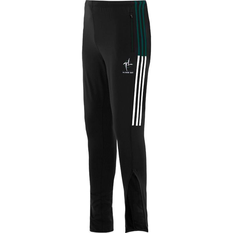 Black Kid's Kildare GAA Peak Brushed Skinny Tracksuit Bottoms with the County Crest and Zip Pockets by O’Neills.