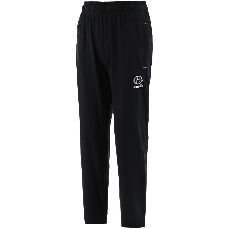 Black men’s woven tracksuit bottoms with zip pockets by O’Neills.
