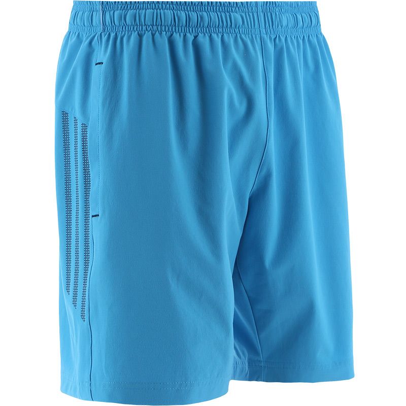 Blue kids’ sports shorts with pockets and Marine stripes on the sides by O’Neills.