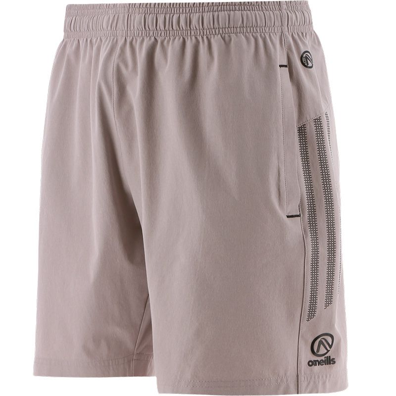 Silver men’s gym shorts with pockets and Black stripes on the sides by O’Neills.