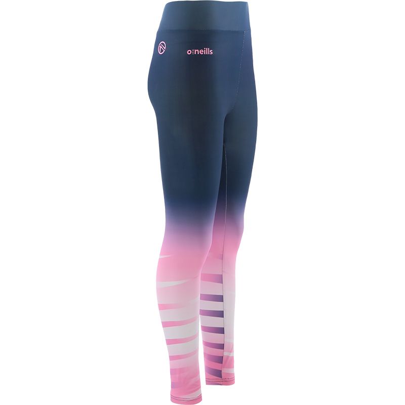 navy and pink Portland women's leggings with mesh calf panels and a deep elasticated waistband from O'Neills