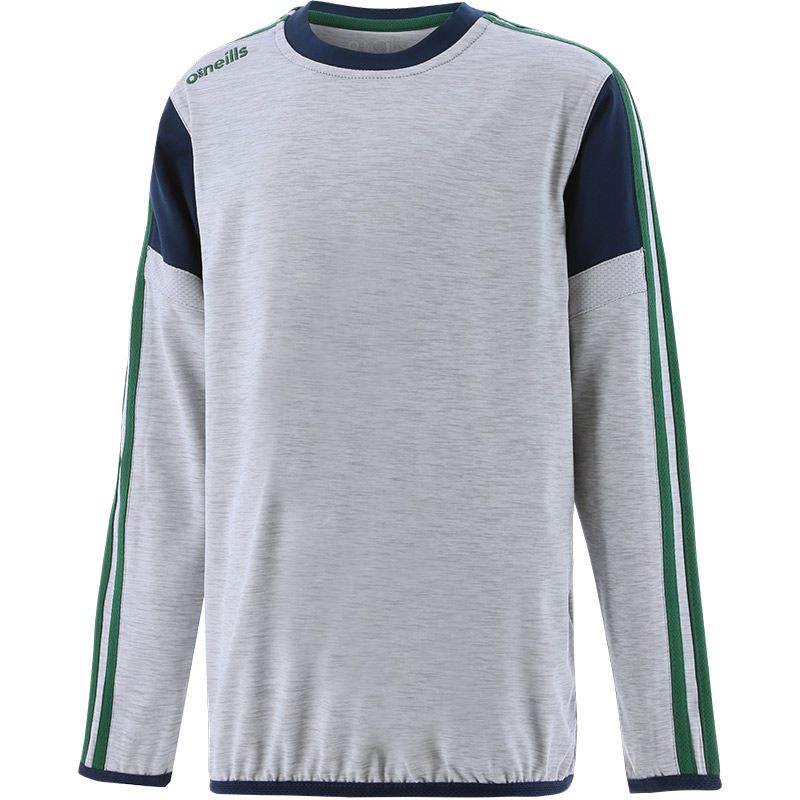 silver, green and navy kids' sweatshirt with a crew neck and 2 horizontal stripes from O'Neills