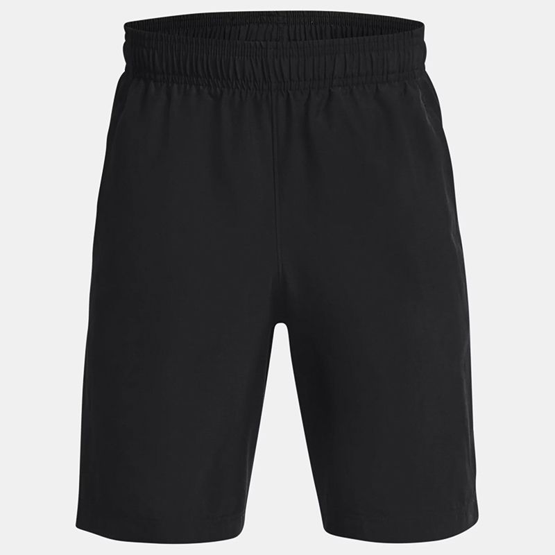 Black/Blue Under Armour Kids' Woven Graphic Shorts with Open hand pockets from O'Neills.
