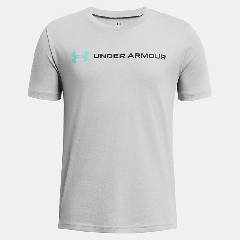 Grey Kids' Under Armour UA Logo Wordmark T-Shirt from O'Neills.