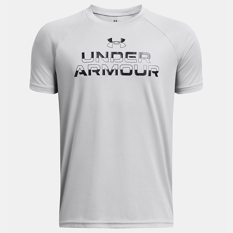 Grey Kids' Under Armour UA Tech Split Wordmark T-Shirt from O'Neills.