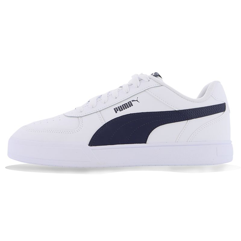 white and navy Puma men's sports shoes with a synthetic leather upper, classic laced closure and perforated toe box from O'Neills