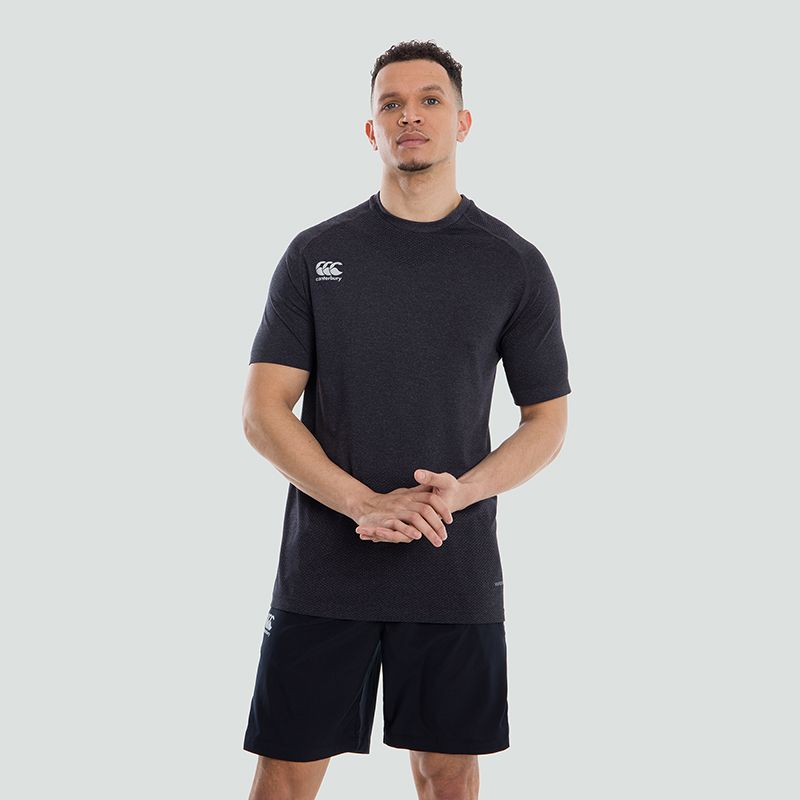 Black men's Canterbury gym t-shirt with short sleeves and white CCC logo on right chest from O'Neills.