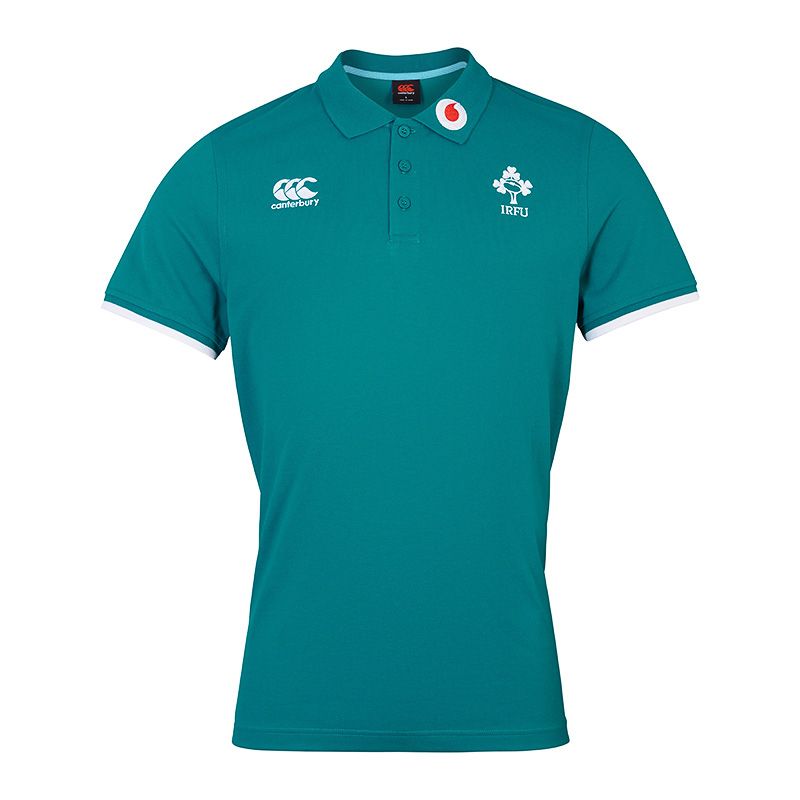 Green Canterbury Ireland Rugby IRFU 2023/24 Men's Team Polo Shirt from O'Neills.