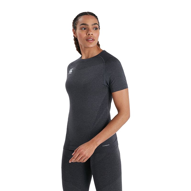 Black Canterbury women's seamless gym t-shirt with short sleeves and CCC logo from O'Neills.