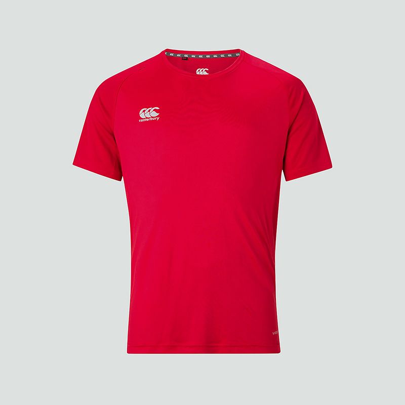 Red Canterbury men's short sleeve t-shirt with white CCC logo on right chest from O'Neills.
