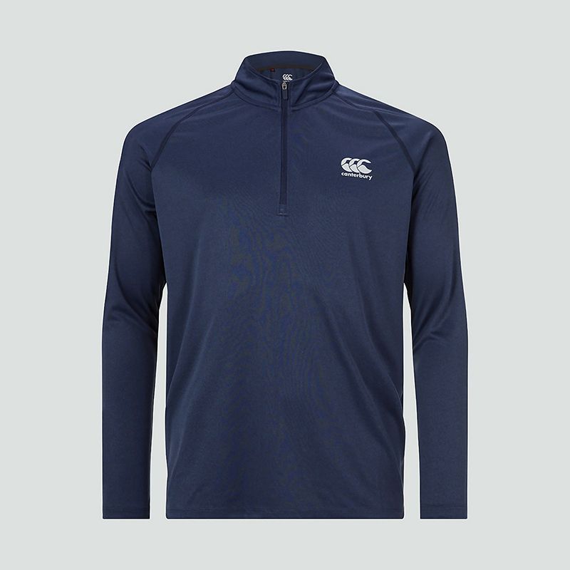 Navy Canterbury men's half zip first layer top with white CCC logo on left chest from O'Neills.