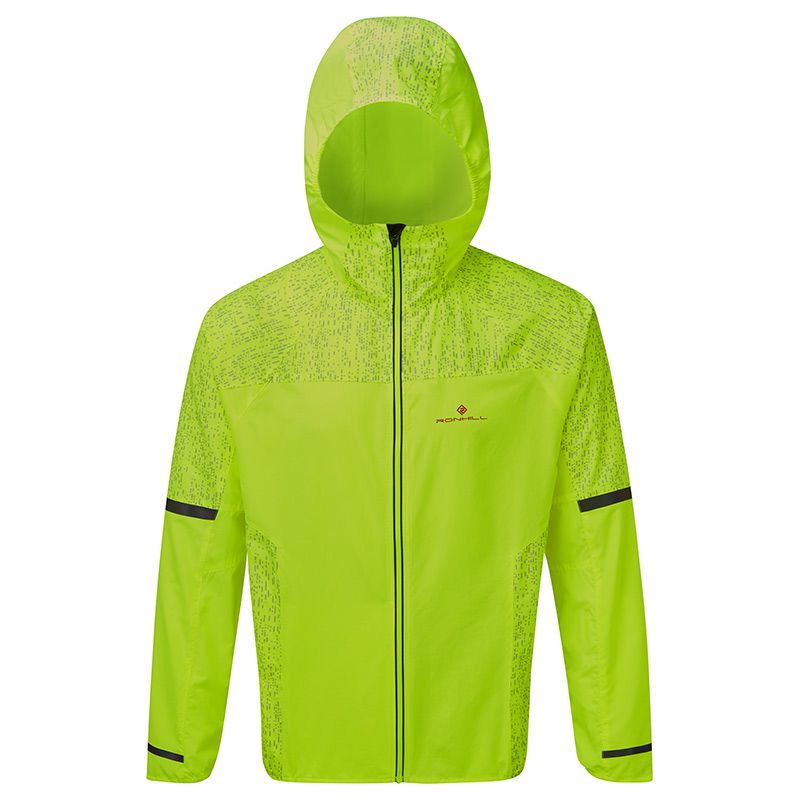 Yellow Ronhill men's lightweight running jacket with hood with reflective features from O'Neills.