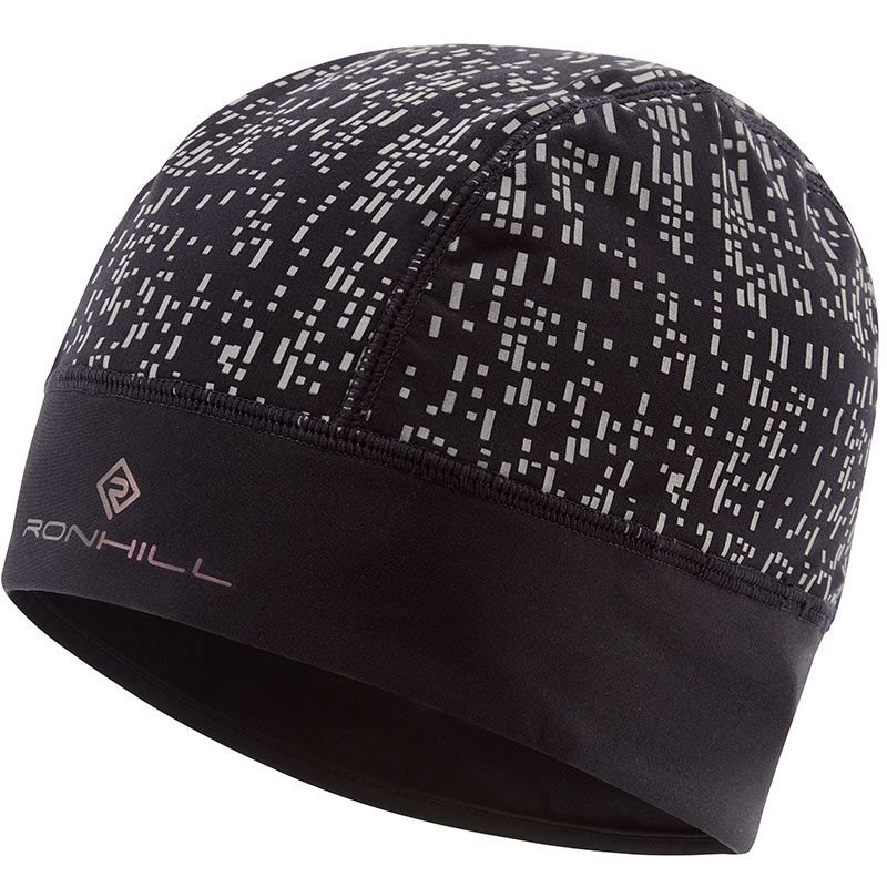 black Ronhill night runner beanie with a reflective design from O'Neills
