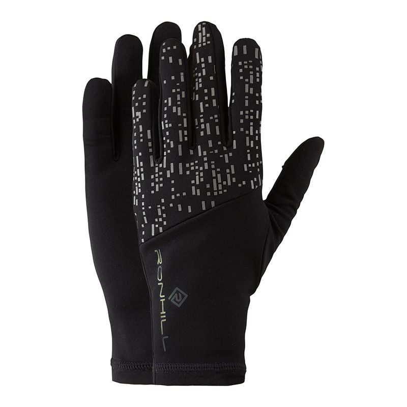 black Ronhill night runner gloves with a super reflective design from O'Neills