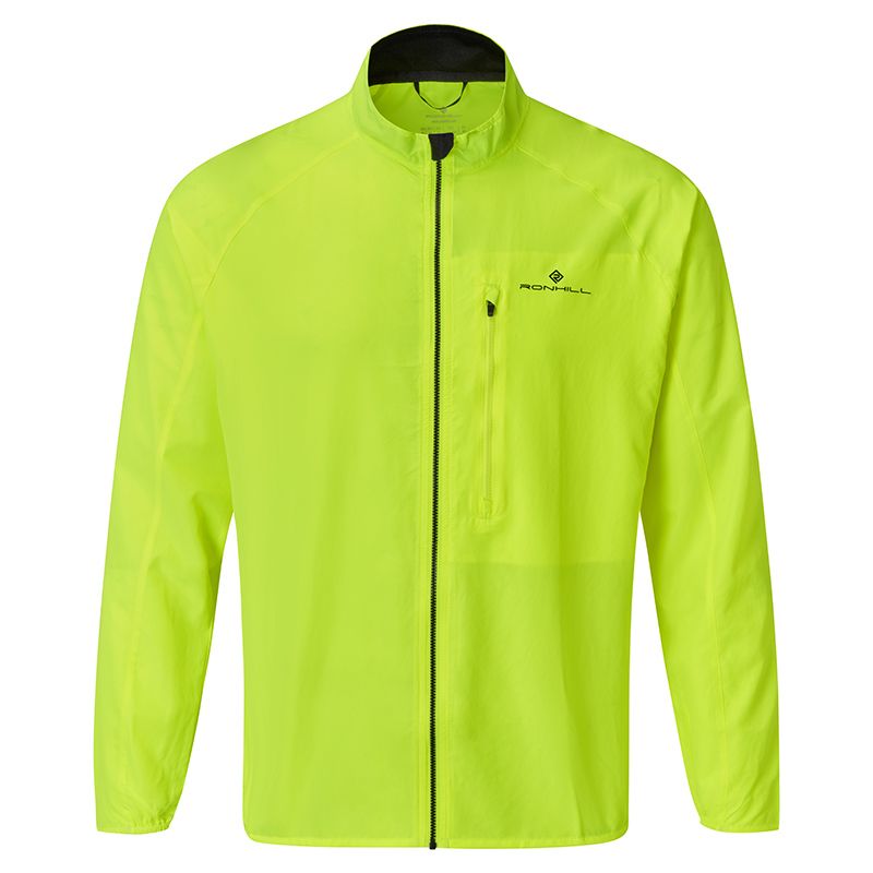 Yellow Ronhill men's lightweight running jacket with reflective details from O'Neills.