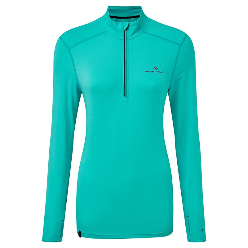 Blue Ronhill women's half zip running top with thumbholes from O'Neills.