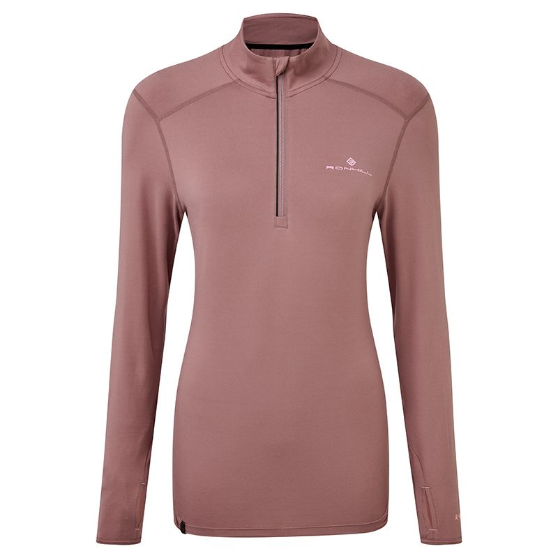 Mauve Ronhill women's half zip running top with thumbholes from O'Neills.