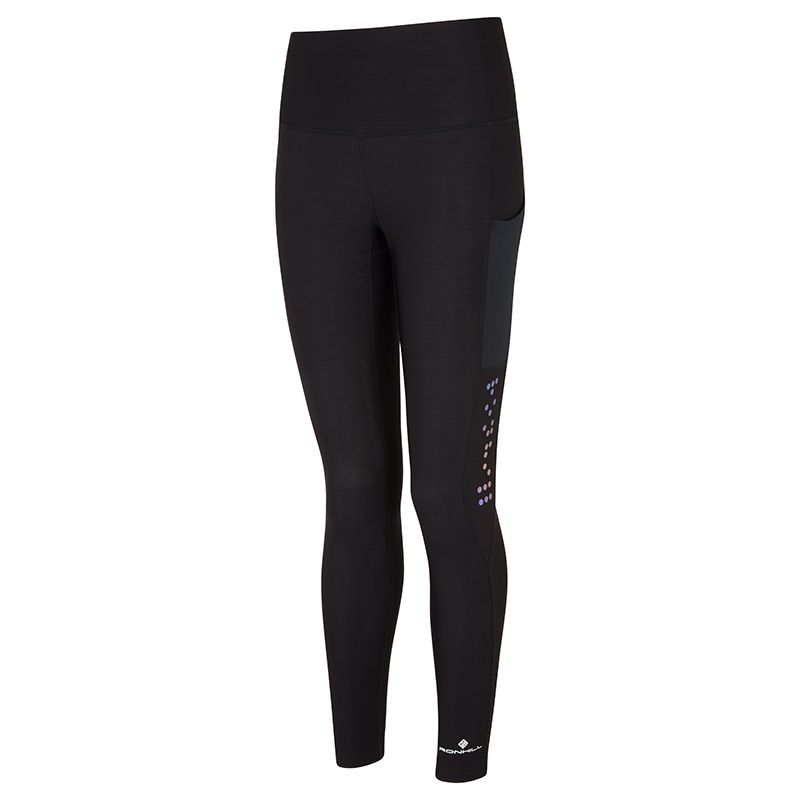 black Ronhill women's thermal tights with a brushed inner surface and reflective trims from O'Neills