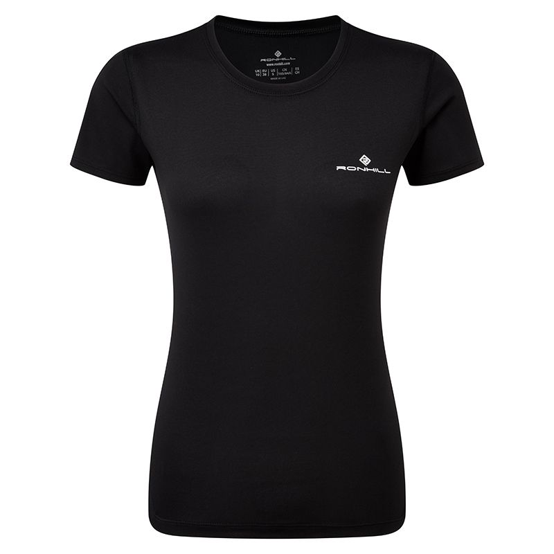 Black women's running t-shirt with crew neck and short sleeves from O'Neills.