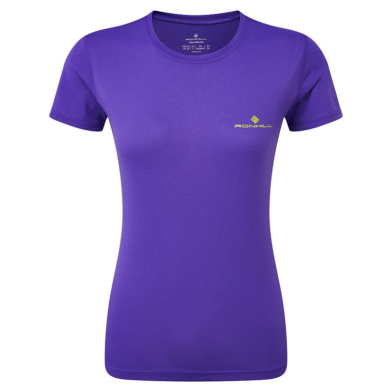 Purple women's Ronhill running t-shirt with short sleeves and crew neck from O'Neills.