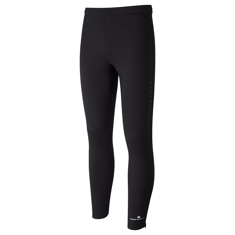 Black Ronhill men's running tights with ankle zips from O'Neills.