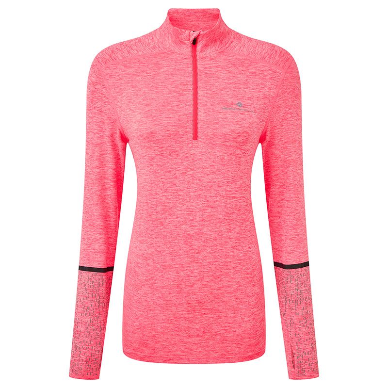 Pink Ronhill women's nighrunner thermal running top with half zip closure from O'Neills.