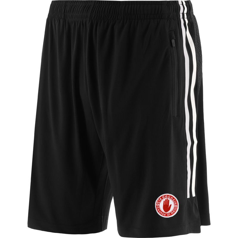 Black Tyrone GAA training shorts with zip pockets by O’Neills.
