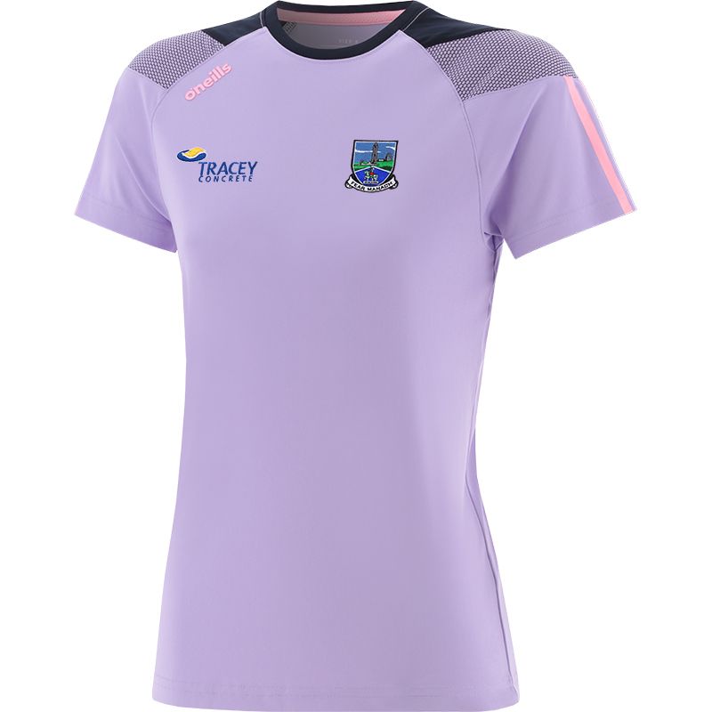 Purple Women's Fermanagh GAA T-Shirt with county crest and stripes on the sleeves by O’Neills. 