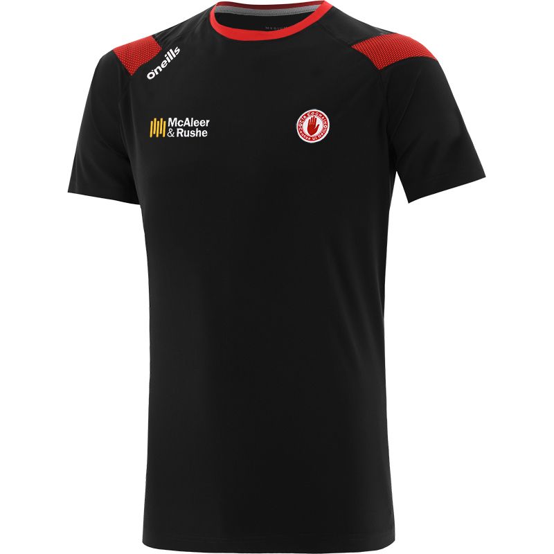 Black Men's Tyrone GAA T-Shirt with county crest and stripes on the sleeves by O’Neills. 