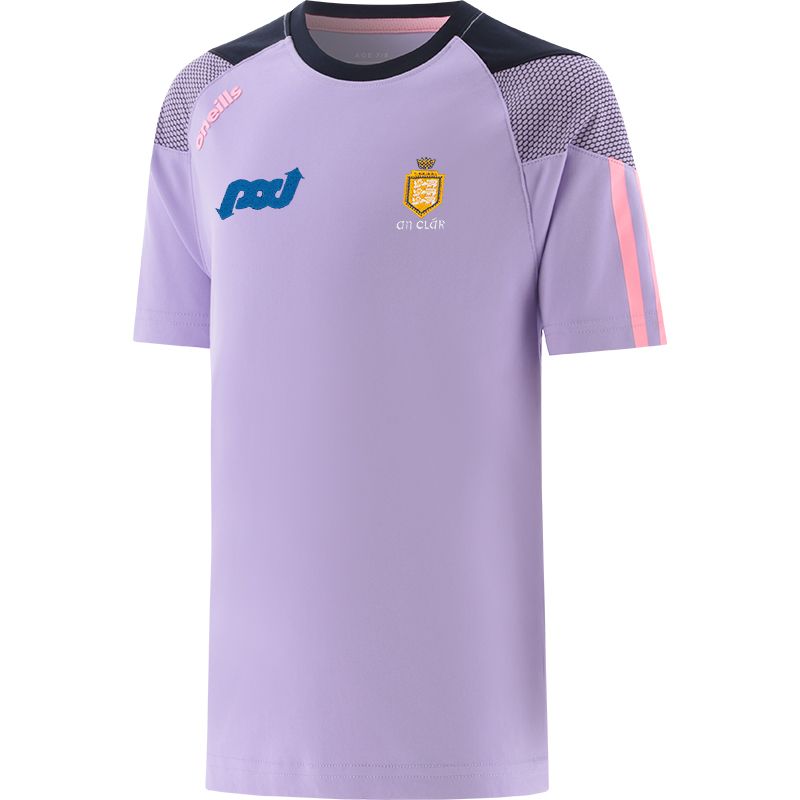 Purple Kids' Clare GAA T-Shirt with county crest and stripes on the sleeves by O’Neills. 