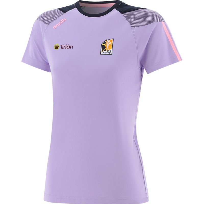 Purple Women's Kilkenny GAA T-Shirt with county crest and stripes on the sleeves by O’Neills. 