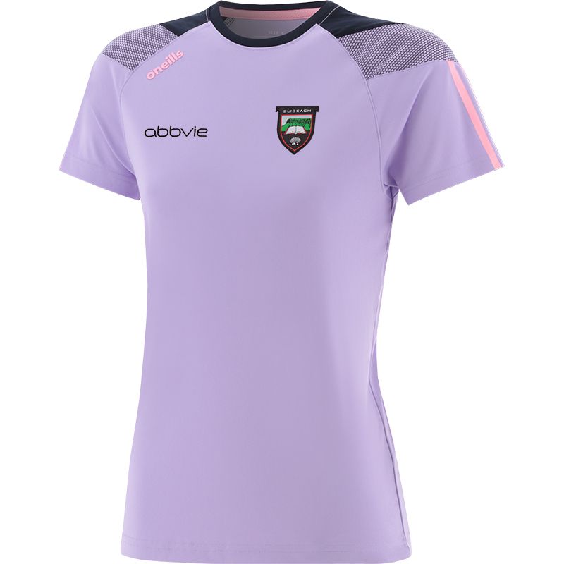 Purple Women's Sligo GAA T-Shirt with county crest and stripes on the sleeves by O’Neills. 