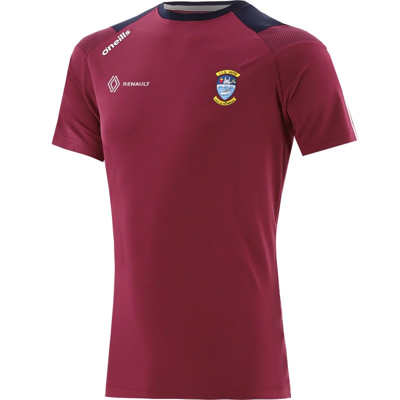 Maroon Men's Westmeath GAA T-Shirt with county crest and stripes on the sleeves by O’Neills. 