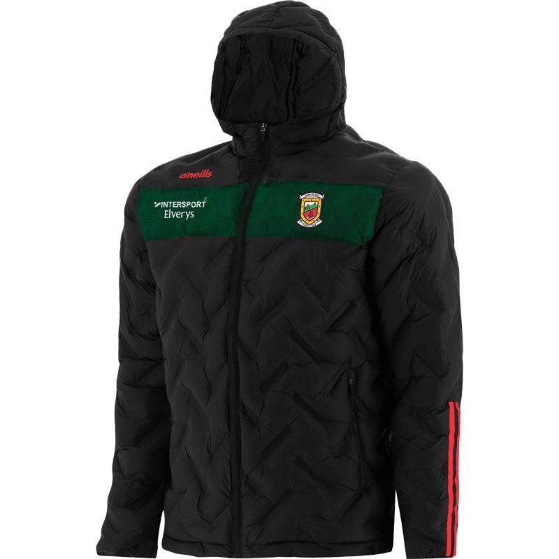 Black Men's Mayo GAA Hooded Padded Jacket with Zip Pockets and County Crest by O’Neills.

