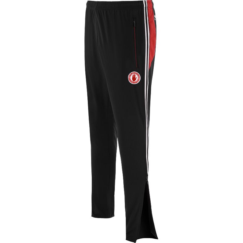 Black Men's Tyrone GAA Rockway Brushed Skinny Tracksuit Bottoms with the County Crest and Zip Pockets by O’Neills.