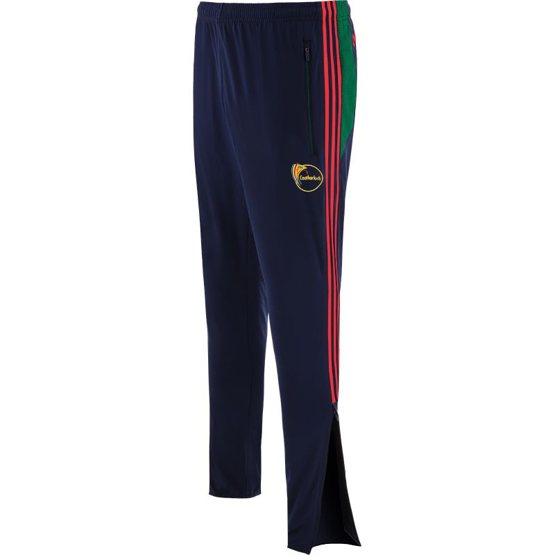Navy Kids' Carlow GAA Rockway Brushed Skinny Tracksuit Bottoms with the County Crest and Zip Pockets by O’Neills.