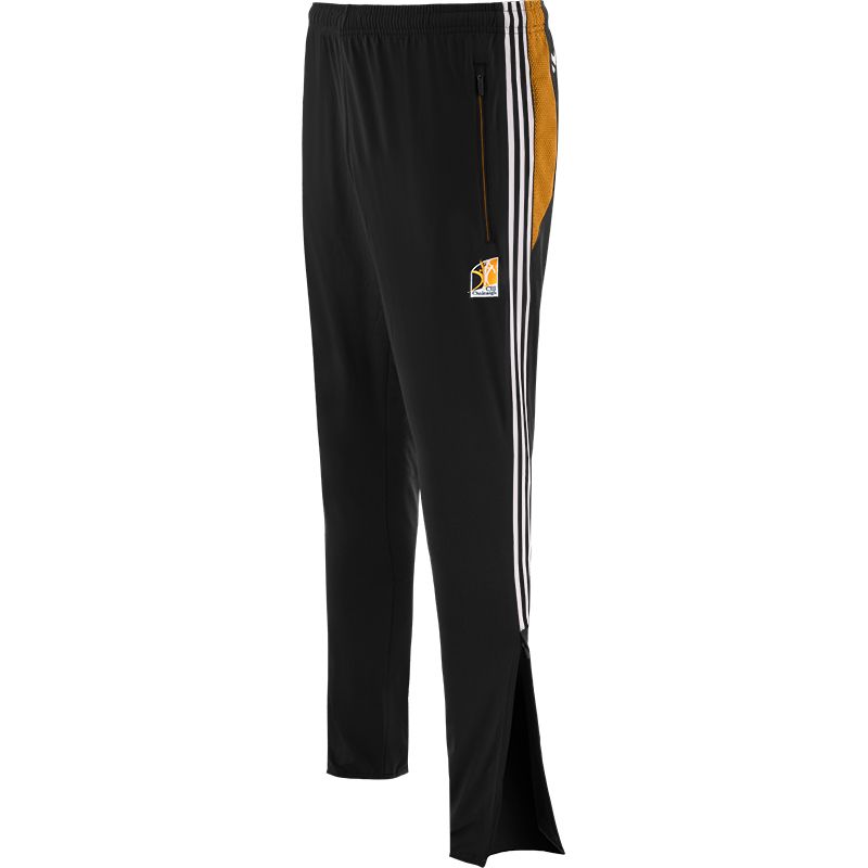 Black Kids' Kilkenny GAA Rockway Brushed Skinny Tracksuit Bottoms with the County Crest and Zip Pockets by O’Neills.