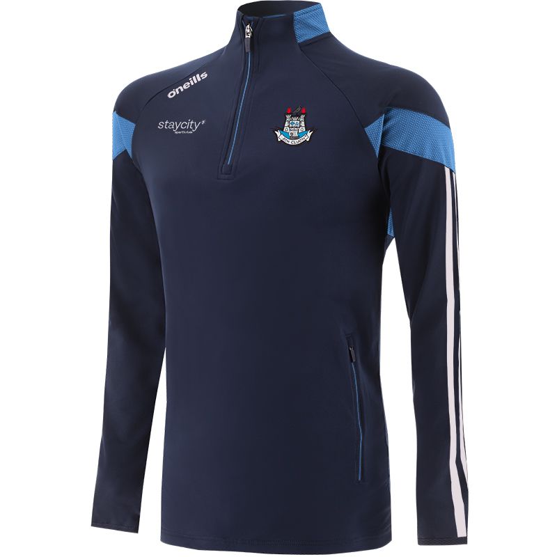 Navy Dublin GAA Rockway Brushed Brushed Half Zip with the County Crest and Zip Pockets by O’Neills.