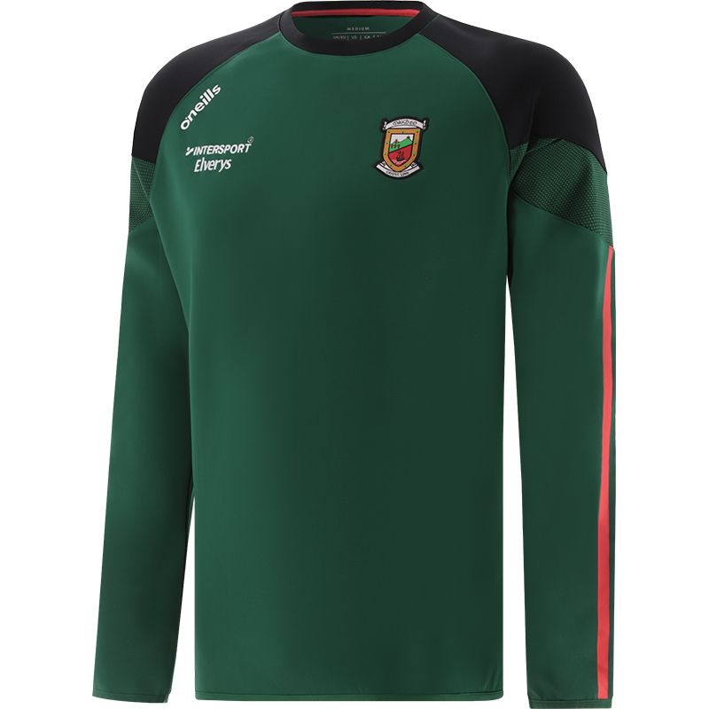 Green Rockway Men's Mayo GAA sweatshirt with stripes on sleeves by O’Neills.