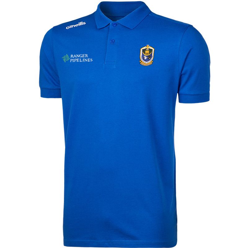 Roscommon men's royal Portugal polo with crest and sponsor detail from O'Neills.