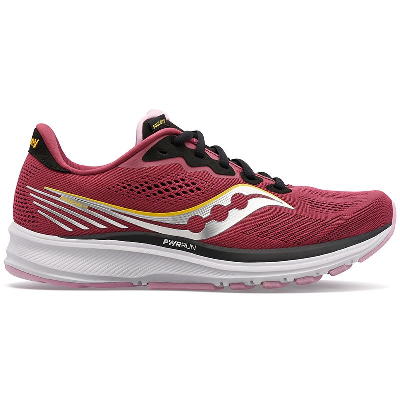 pink Saucony Women's Ride 14 running shoes with improved comfort and cushioning from O'Neills