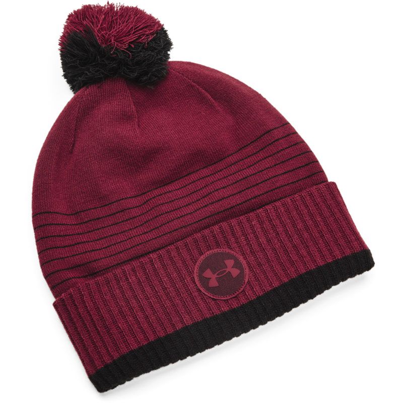 red Under Armour ribbed acrylic bobble hat with a pull on closure from O'Neills