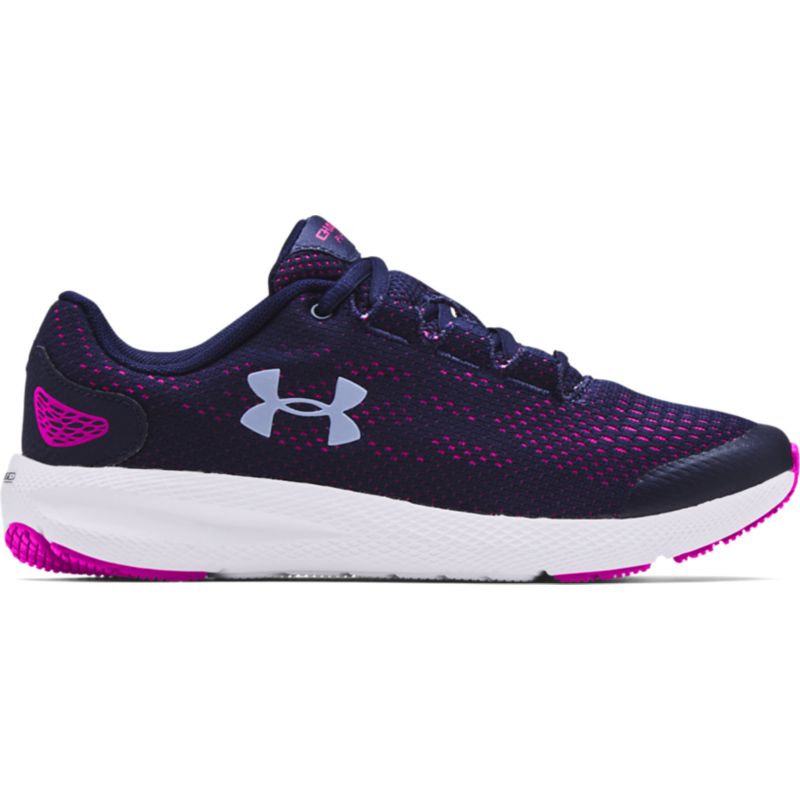 navy and purple Under Armour running shoes with a charged cushioning midsole from O'Neills
