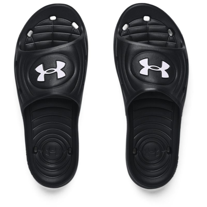 Men's Black Under Armour Locker IV Slides, with quick drying one-piece performance molded EVA slide from O'Neills.