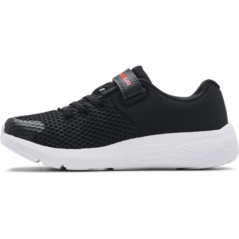 black, white and red Under Armour kids' runners with a lightweight mesh upper from O'Neills