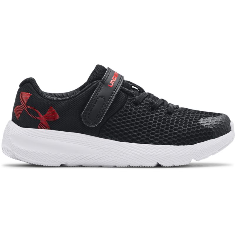 black, white and red Under Armour kids' runners with foam padding from O'Neills