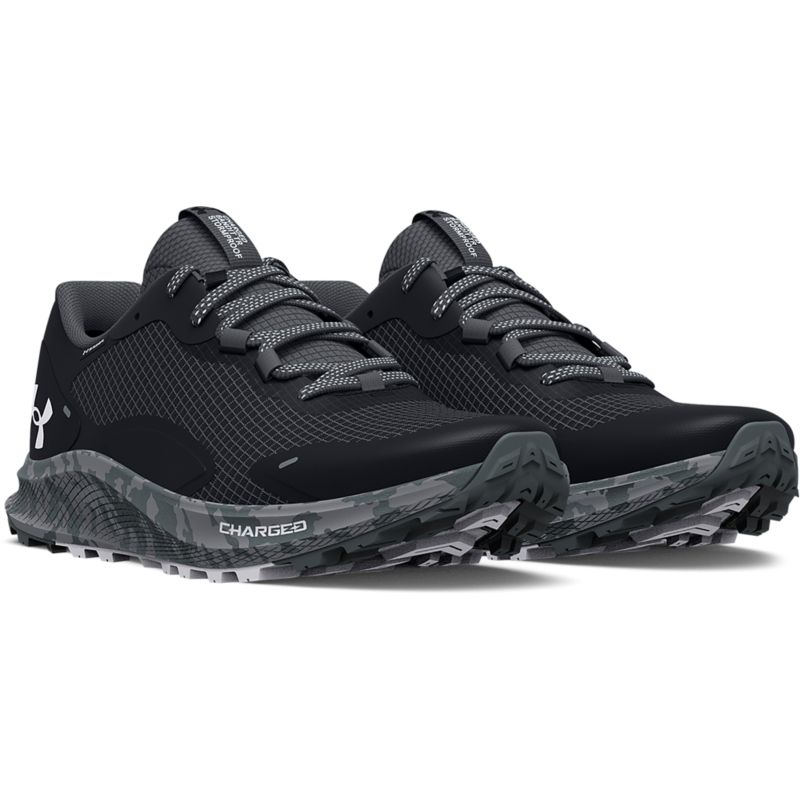Men's Black Under Armour Charged Bandit Trail 2 Running Shoes, with strategic overlays from O'Neills.