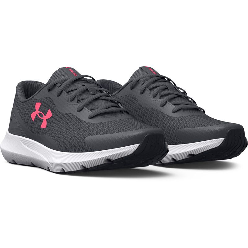 Grey Under Armour Women's UA Surge 3 Running Shoes, with Enhanced cushioning around ankle collar for superior comfort from O'Neill's.